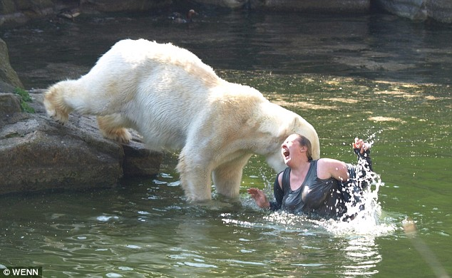 A 32-year-old woman who jumped into a polar bear enclosure at the Berlin Zoo was attacked by a polar bear