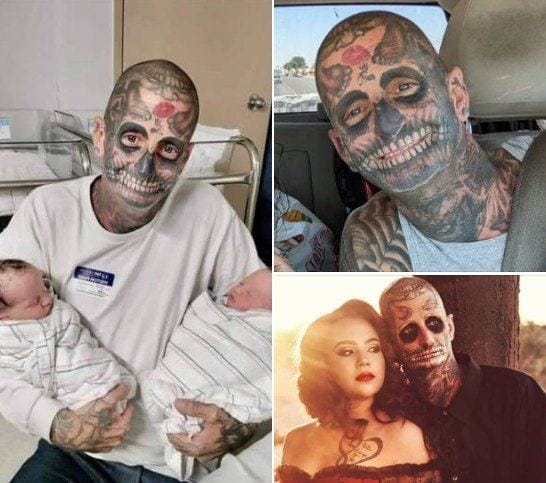 Heavily tattooed dad faces backlash before wife reveals the truth